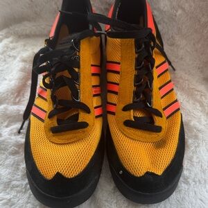 Adidas Men's Yellow and Black Athletic Sneakers with Orange Accents